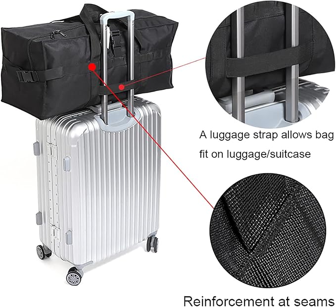 Travel Duffle Bag,Foldable Extra Large Duffel Bags,carry on Travel Bag For Men And Women Camping/Moving Boxes/Airplanes/Hospital/Tent (106 Liter, Black)