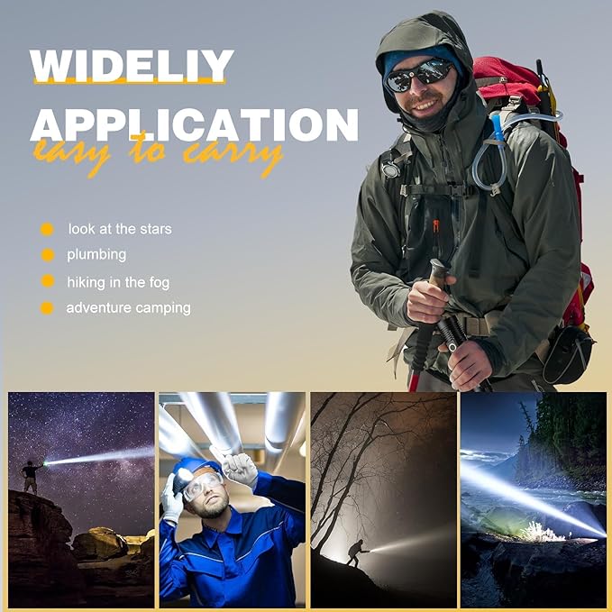 Small Tactical Flashlights High Lumens - 1500 Meters Long Beam Super Bright LED Magnetic Flashlight USB Rechargeable Zoomable 5Modes Long Beam Spotlight Flashlight for Hiking, Camping, 1pcs