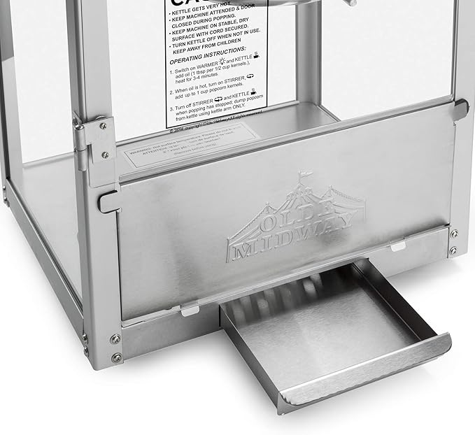 Olde Midway Bar Style Popcorn Machine Maker Popper with 8-Ounce Kettle - Black