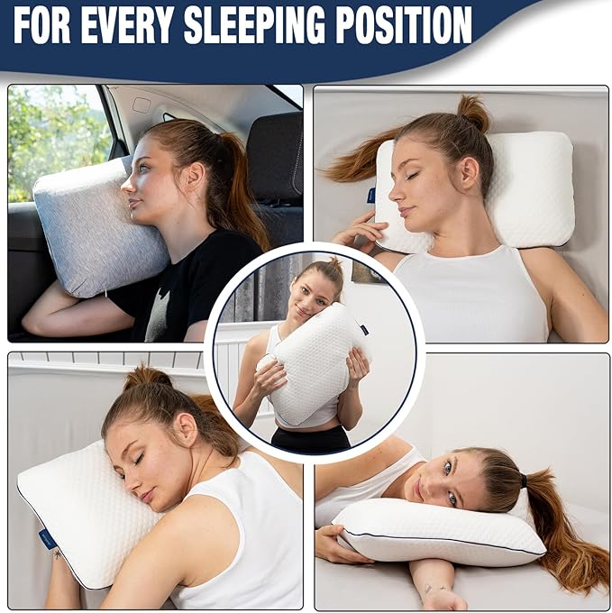 Memory Foam Pillow for Travel and Camping with Extra Cotton Cover – Easy to Carry Portable Bag (White)