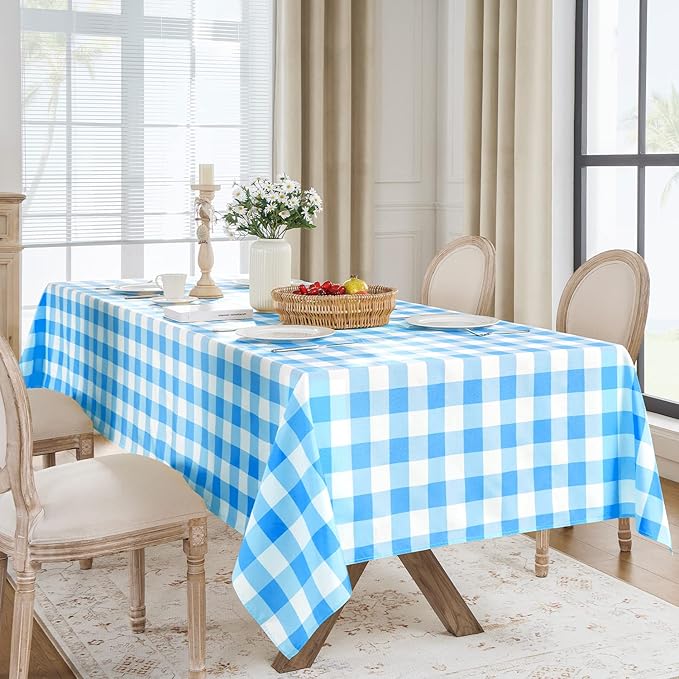 Softalker Gingham Checkered Rectangle Tablecloth - Waterproof Buffalo Plaid Table Cloth Stain Resistant Washable Table Cover for Picnic/Camping/Outdoor - Blue and White, 60 x 84 Inch