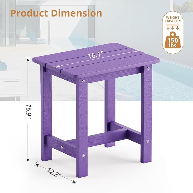 LUE BONA Outdoor Side Table Set of 2, HDPS Small Outdoor Table, Adirondack Side Table, Outside End Table for Patio, Porch, Deck, Pool, Weather Resistant/Easy Maintenance/Indoor or Outdoor Use, Purple