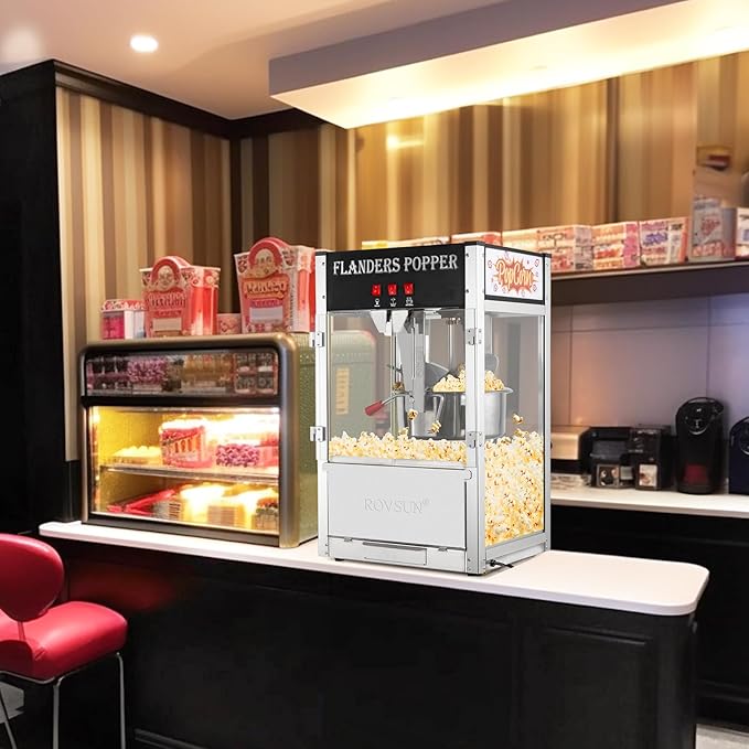 ROVSUN Popcorn Machine with 16 Ounce Kettle ETL Certified, Countertop Popcorn Maker Commercial Popcorn Machine w/Stainless Steel Scoop, Oil Spoon & 3 Popcorn Cups for Home Movie Theater, Black