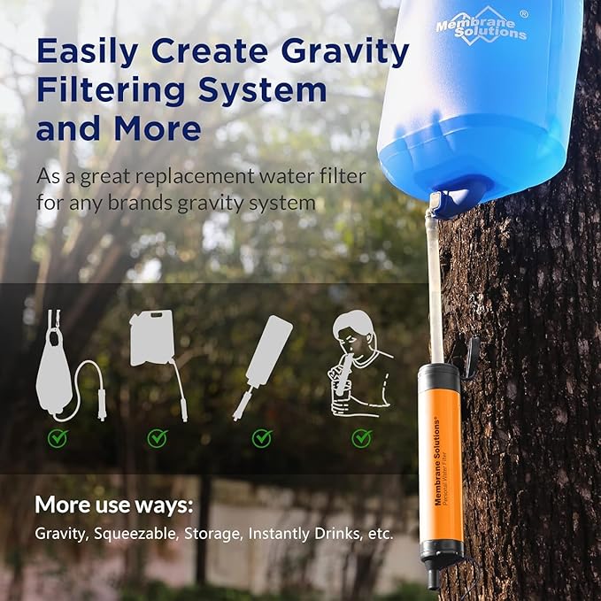Membrane Solutions Straw Water Filter S1, NSF/ANSI 42&372&401 certificated, Survival Filtration Portable Gear, Emergency Preparedness, Supply for Drinking Hiking Camping Team Family Outing
