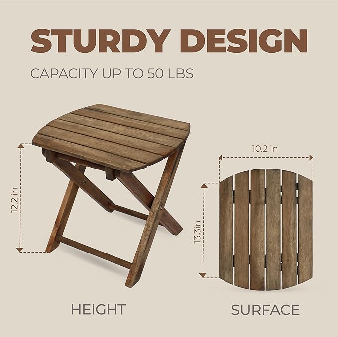 2PCs Folding Side Tables, Waterproof Patio Foldable End Table, Portable Side Table for Indoor and Outdoor Garden, Porch, Balcony, Camping, Fishing, Walnut Color, Small Size 12 inch Height