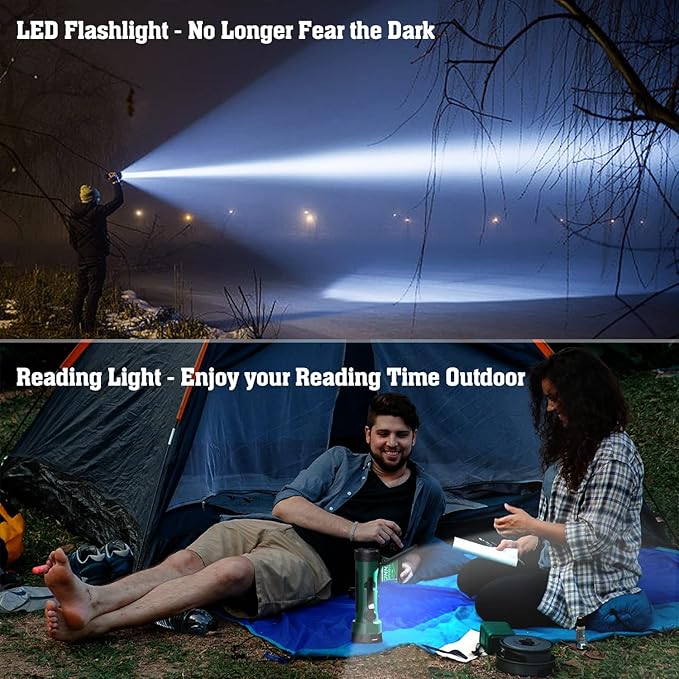 PPLEE Solar Hand Crank NOAA/AM/FM Weather Radio with 5 LED Flashlight, Reading Lamp & USB Phone Charger - Portable Emergency Radio for Camping, Power Outages, Battery Powered Radio