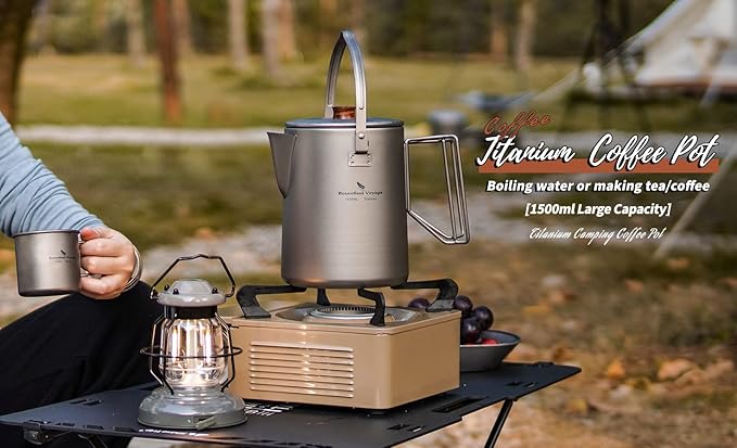 Boundless Voyage Titanium Camping Coffee Pot 1.5L Barista Kettle for Making Coffee Boiling Water Outdoor Traveling Campfire Stovetop Fast Brew
