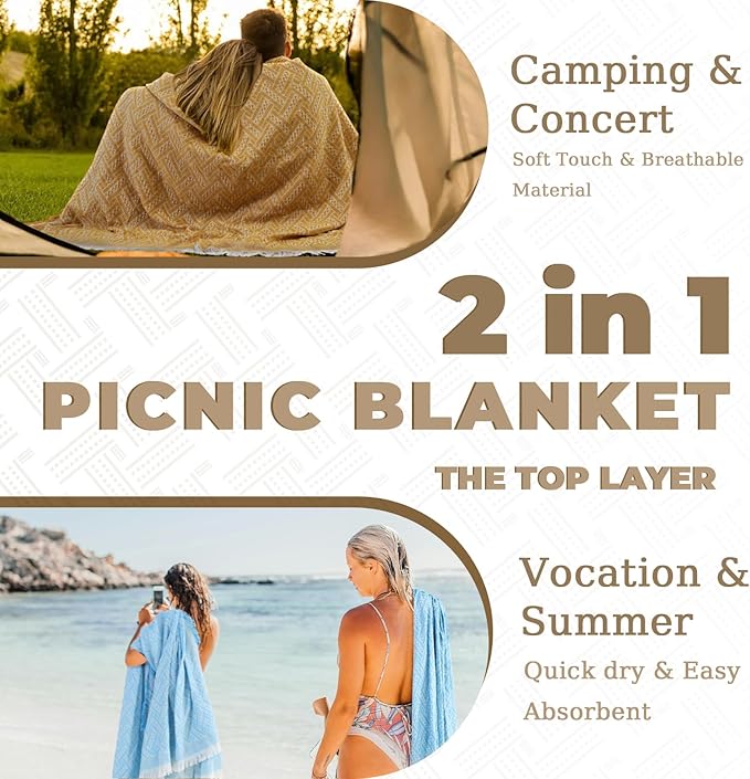 Genovega 2 in 1 Extra Large 80"* 80" Rug Picnic Waterproof Outdoor Beach Blanket Foldable Camping Mat Summer Camp Equipment Honeymoon Stuff Hawaii Essentials Hunting Accessories Car Set Women Gifts