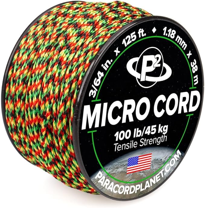 Paracord Planet Micro Paracord – Thin Braided Cord for Crafting, Fishing, and DIY Projects in 125 ft Spools – Jamaican