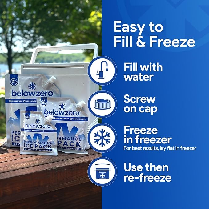 Below Zero Reusable Ice Packs for Coolers – Long Lasting Cooler Ice Pack Blocks, Leak-Proof Freezer Packs for Camping, Lunch Boxes & Travel