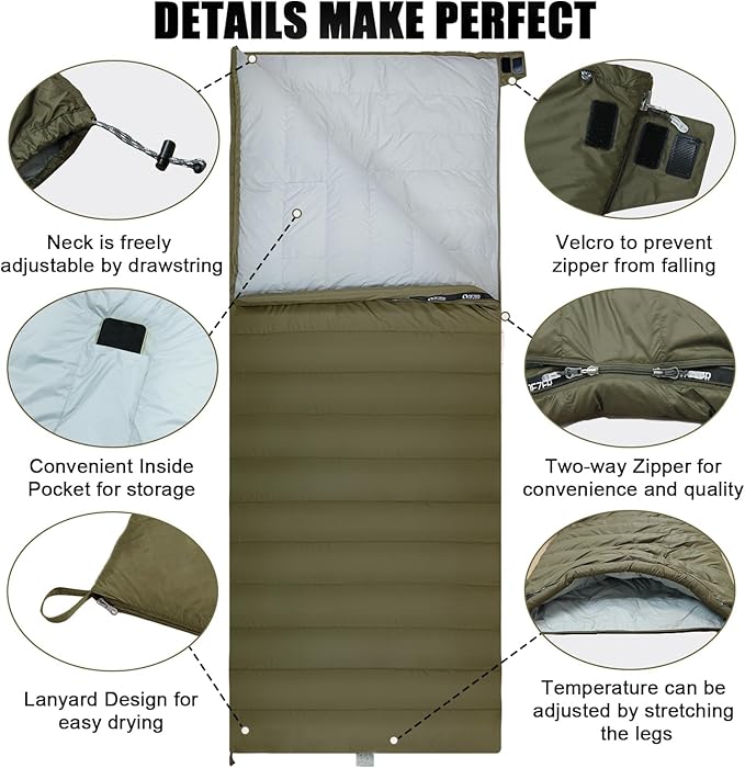 Down Sleeping Bag for Adults, Ultralight Wearable Sleeping Bag for Backpacking, Can Be Used as a Blanket or Mat