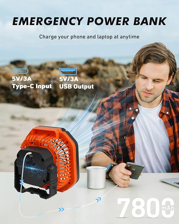 DUKUSEEK Camping Fan with LED Lantern & Remote, 25H Work Time Battery Operated Fan with Hang Hook for Tent, Portable Ceiling Tent Fan with Remote for RV Outages Emergency Desk Bedroom