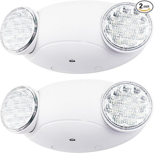 LIT-PaTH LED Emergency Lighting Fixtures with 2 LED Bug Eye Heads and Back Up Batteries- US Standard Exit Light, UL 924 and CEC Qualified, 120/277 Voltage, White, 2-Pack