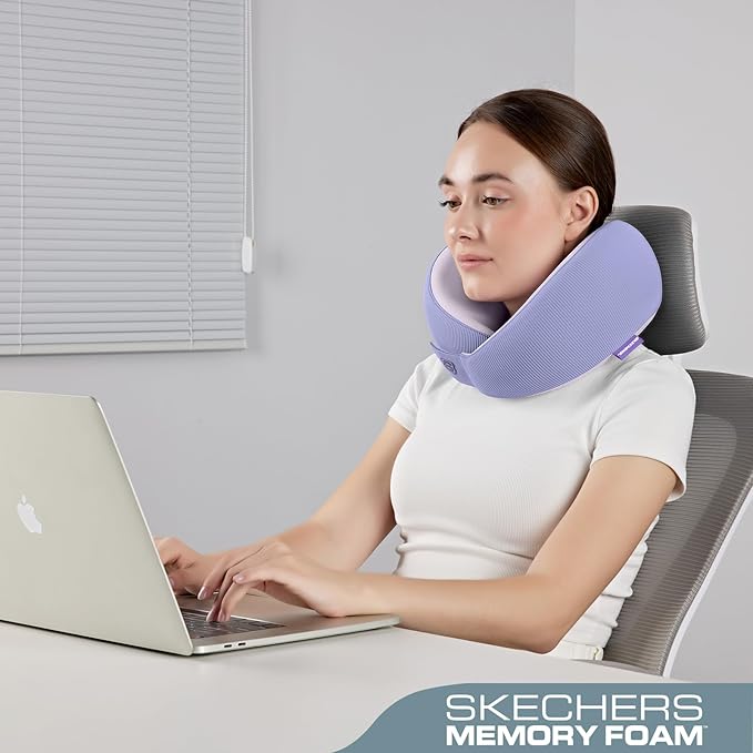 Skechers Memory Foam Neck Pillow, Comfortable & Breathable Travel Pillow,Neck Pillow Airplane for Travel, Car Rides, Home, and Office Use, Ergonomic Design for Men and Women,Purple