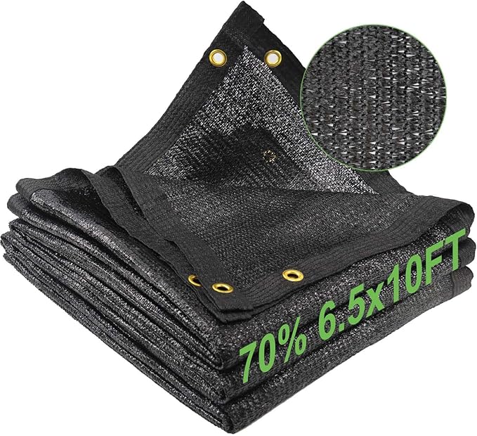 Shade Cloth for Garden, 70% 6.5 x 10 FT Black Mesh Tarp with Reinforced Grommets, Sun Shade Net Greenhouse Shade Cloth for Plants Cover, Vegetables, Patio, Chicken Coop Sunshade