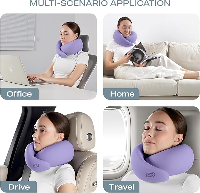 Skechers Memory Foam Travel Pillow,Comfortable & Breathable Airplane Travel Essential, Neck Pillow for Travel, Car Rides, Home, and Office Use, Ergonomic Design for Men and Women,Purple