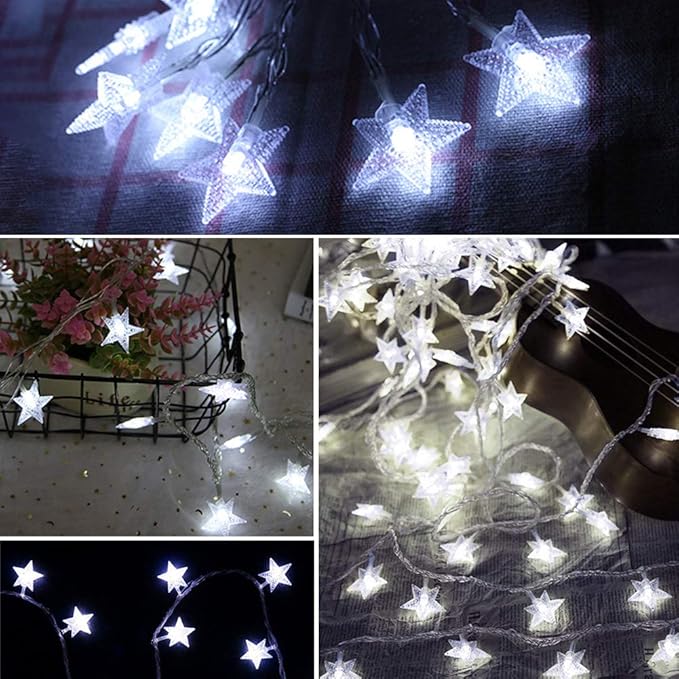 Twinkle Star 33FT 100 LED Star String Lights, Plug in Fairy String Lights Waterproof, Extendable for Indoor, Outdoor, Wedding Party, Christmas Tree, New Year, Garden Decoration, White