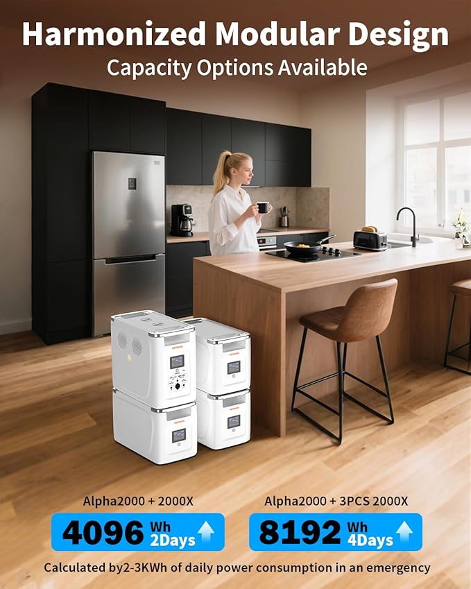 Portable Power Station 2000W with Expansion Battery,10ms UPS APP WIFI Remote Control Solar Generator 120V AC Power Lifting 3600W, Full Charge in 82 Min, 4096Wh LiFePO4 Battery for Outdoor,Home Backup