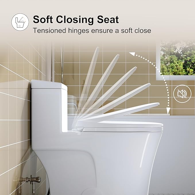 HOROW T0338W One Piece Toilet 10" Rough-in, Elongated Toilet with Comfortable Seat Height, ADA Chair Height 17.3", Dual Flush 0.8/1.28 GPF & MAP 1000g, Standard White Toilet Bowl, Space Saver Design