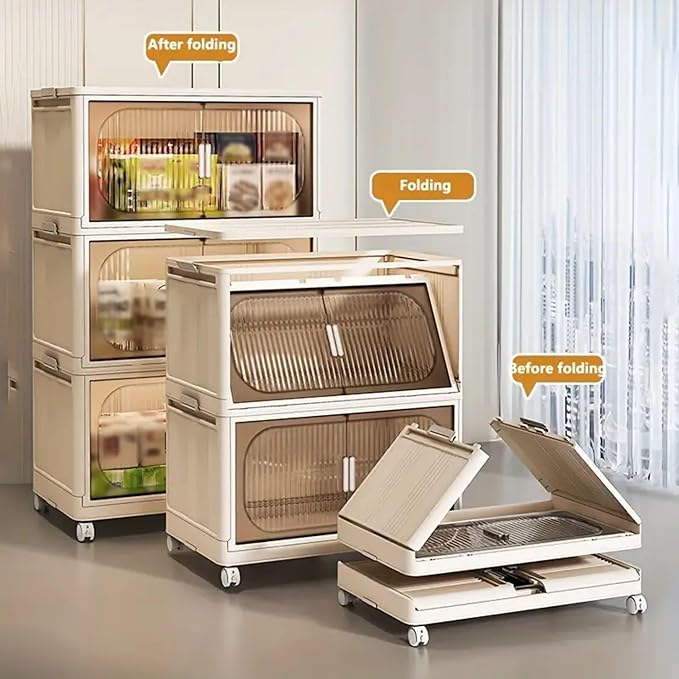 Holaki 156 QT Collapsible Closet Organizers with Lid, 4 Tier Stackable Plastic Storage Bins Cabinet with Wheels and Magnetic Door (White)