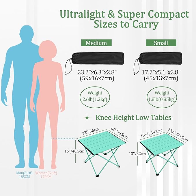 Grope Small Folding Camping Table with Aluminum Table Top, Beach Table for Sand with Carrying Bag,Prefect for Outdoor,Picnic,BBQ,Cooking,Festival