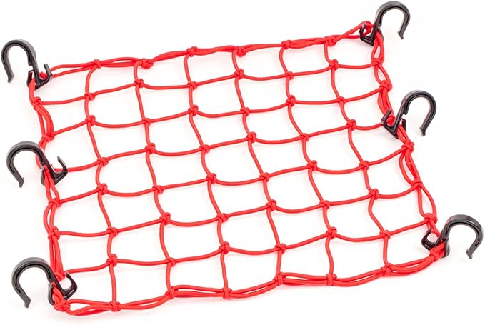 Powertye 50151 Red 15inX15in Cargo Net Featuring 6 Adjustable Hooks & Tight 2inx2in Mesh