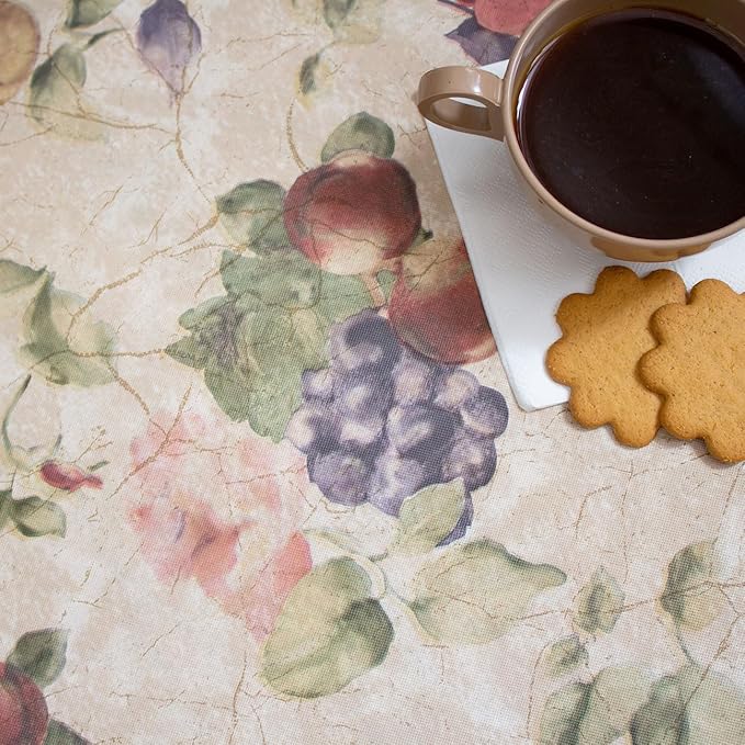 LAMINET Elastic Fitted Table Cover - Antique Fruit - Large Round - Fits Tables up to 45-56” Diameter