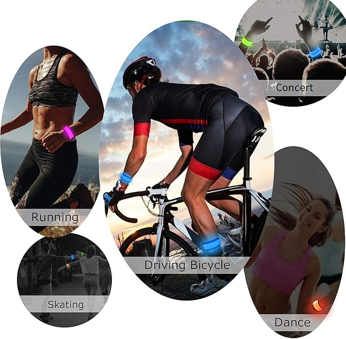 Pack of 6 LED Light Up Band Slap Bracelets Night Safety Wrist Band for Cycling Walking Running Concert Camping Outdoor Sports
