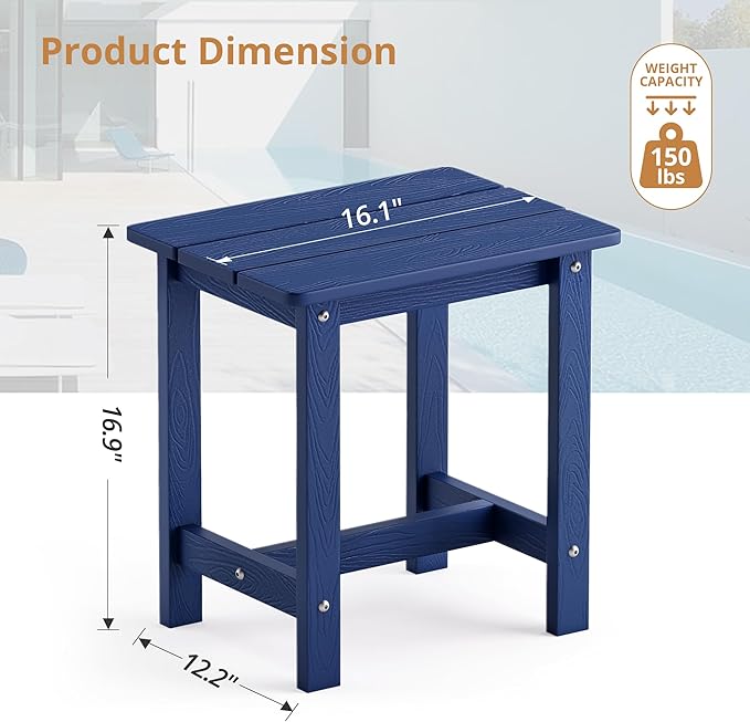 LUE BONA Outdoor Side Table Set of 2, HDPS Small Outdoor Table, Adirondack Side Table, Outside End Table for Patio, Porch, Deck, Pool, Weather Resistant/Easy Maintenance/Indoor or Outdoor Use, Navy