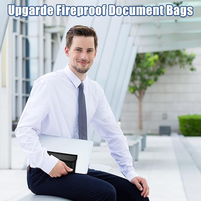 Leinuosen 6 Pack Small Fireproof Bag 8 x 5 Inch Fireproof Money Waterproof Pouch Document Bag with Zipper Silicone Coated Money Holder Safe Accessories for Valuables Passport(Black)