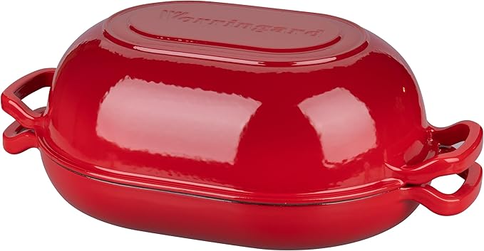 Enameled Cast Iron Sourdough Bread Oven, Dutch Oven, Loaf Cast Iron Bread Pan for Homemade Bread Baking, Meatloaf Pan with Lid, 7QT, Red