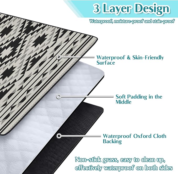 Boho Picnic Blankets Waterproof Foldable, 80″X80″ Tribal Large Picnic Mat Outdoor Blanket for Grass, Thick Beach Blanket Sandproof Picnic Accessories for Camping Party Park Patio Hiking