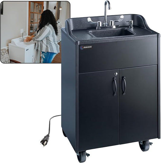 Ozark River Portable Sinks Premier Black, Black Laminate-ABS Sink, Mobile Self Contained Sink, Mobile Hand Washing Station, Portable Sink with Hot Water, Portable Sink Hand Wash Station, 110V