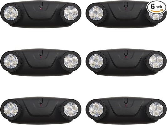 TANLUX LED Emergency Lights with Battery Backup, Two Head Adjustable Commercial Emergency Lights, UL Listed, AC 120/277V, Hardwired - 6 Pack(Black)