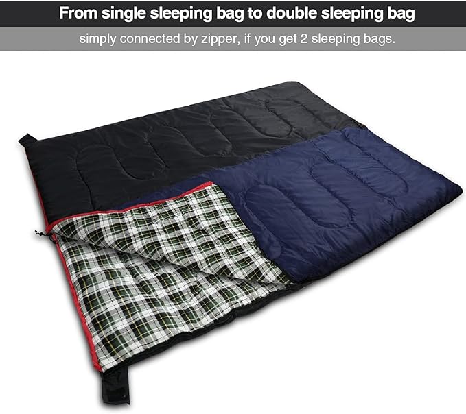 REDCAMP Cotton Flannel Sleeping Bag for Camping Backpacking, Adults Cold Weather Envelope Sleeping Bags with 2/3/4/6lbs Filling