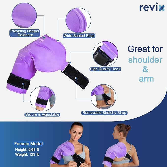 REVIX Shoulder Ice Pack Reusable Gel Ice Wrap for Shoulder Fatigue, Promotes Post-Workout Recovery, Cold Therapy Compression for Man and Women, Purple