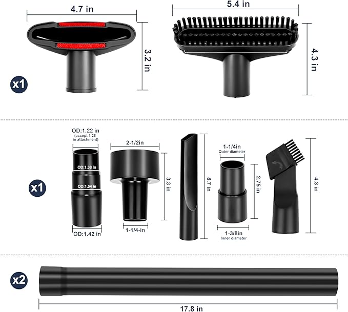13Pcs Universal Vacuum Attachments for Shop Vac Accessories, Shop Vacuum Wet and Dry Attachments Kit with Hair Brush Extension for 1 1/4 Vacuum Hose Adapter