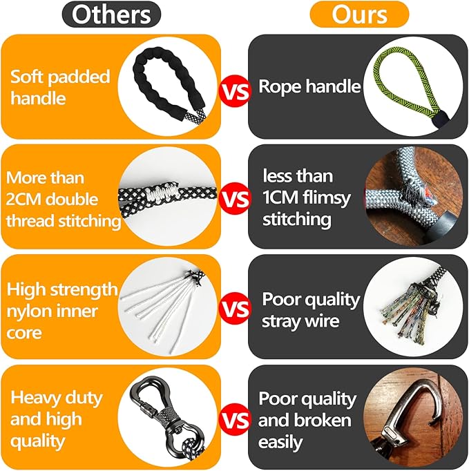 NTR 15FT Heavy Duty Dog Leash, Blue Rope Leash for Dog Training with Swivel Lockable Hook,Reflective Threads and Comfortable Handle,Dog Lead for Walking,Hunting,Camping for Medium and Large Dog