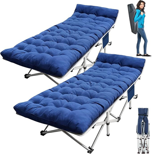 2-Pack Camping Cot with Mattress Cots for Sleeping with Camfortable Pad Heavy Duty Camping Bed for Adults Folding Cot for Home Outdoor Office Nap and Vacation