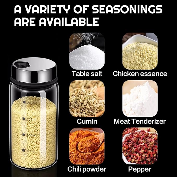 2 Piece 4-Neck Glass Seasoning Shakers with Adjustable Pour Holes - Moisture Resistant, Salt and Pepper Shakers - For Seasoning, Picnics (2 medium jars, 7oz each)