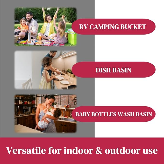 Collapsible Wash Basin for Baby Bottles - 2.4 Gallons Portable Dish Basin for RV Camping Sink, Space-Saving Dish Tub For Bottle Washing (Viva Magenta)