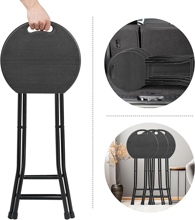 24-Inch Folding Stool with Handle, Folding Bar Stool with Non-Slip Feet,Folding Chair,Indoor and Outdoor Foldable Stool for Adults,500 lbs Capacity,Kitchen,Game Room(13"×11.5"×24")