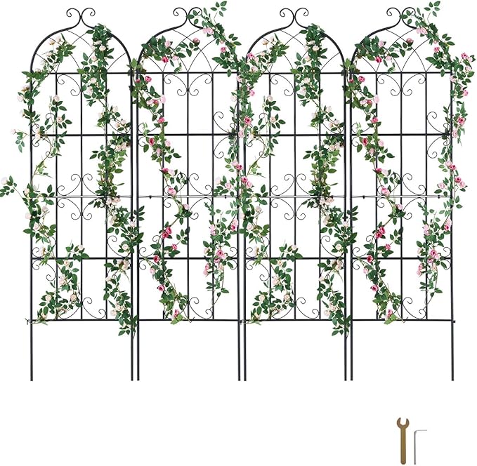 VEVOR Garden Trellis for Climbing Plants, 71 x 20 in, 4 Packs Rustproof Metal Garden Flower Trellis, Outdoor Climbing Rose Trellis Cucumbers Support, Decorative Clematis Trellis for Courtyards Lawns