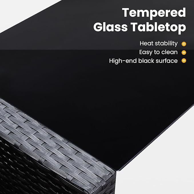 4 Piece Outdoor Patio Furniture Set,Wicker Conversation Sets Outdoor Sectional Patio Sofa Couch with Cushions & Coffee Table for Outside, Garden, Balcony, Porch,Black/Blue