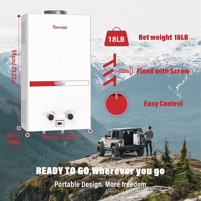 Propane Water Heater Tankless, 12L Portable Water Heater, 3.16GPM Portable Hot Water Heaters with Multi-Protection, Instant Camping Water Heaters for Camping, Outdoors Shower, RV Shower,White