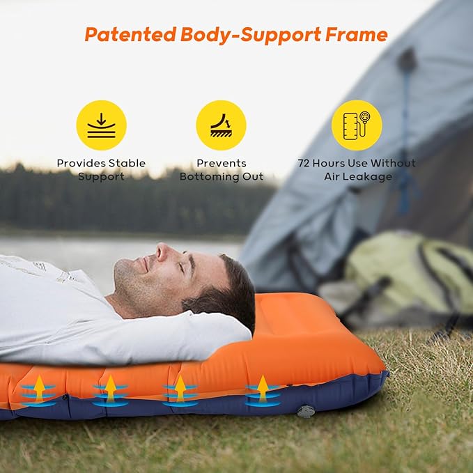 4 Inch Thick Inflatable Sleeping Pad for Camping, with Foot Pump and Pillow, Lightweight Camping Mattress for Outdoors, Backpacking, Hiking