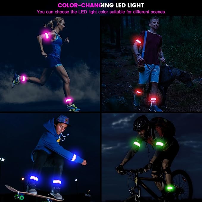 Light Up LED Armband for Running Walking at Night,Reflective Arm Bands for Runners,Rechargeable Jogging Lights,High Visibility Night Running Safety Gear Adjustable Running Women Men Kids