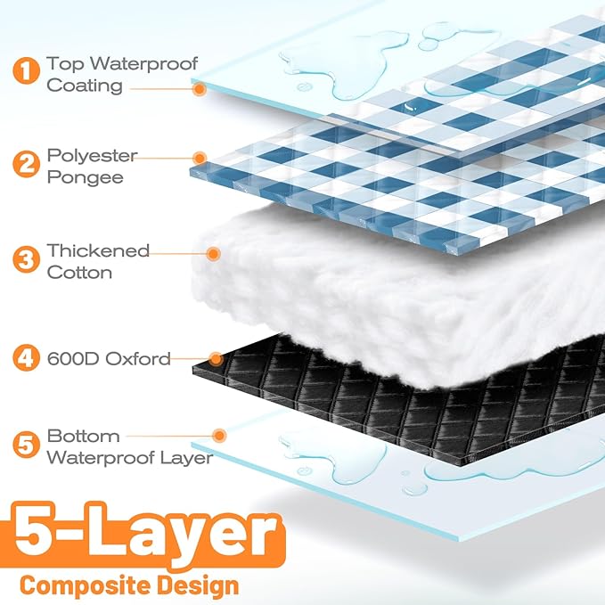 TigeJoy Extra Large Picnic Blanket Waterproof Foldable 80''x118'', Outdoor Picnic Mat Beach Blanket Sandproof for Park, Grass, Travel, Hiking, Camping Essentials, Gingham Picnic Blanket