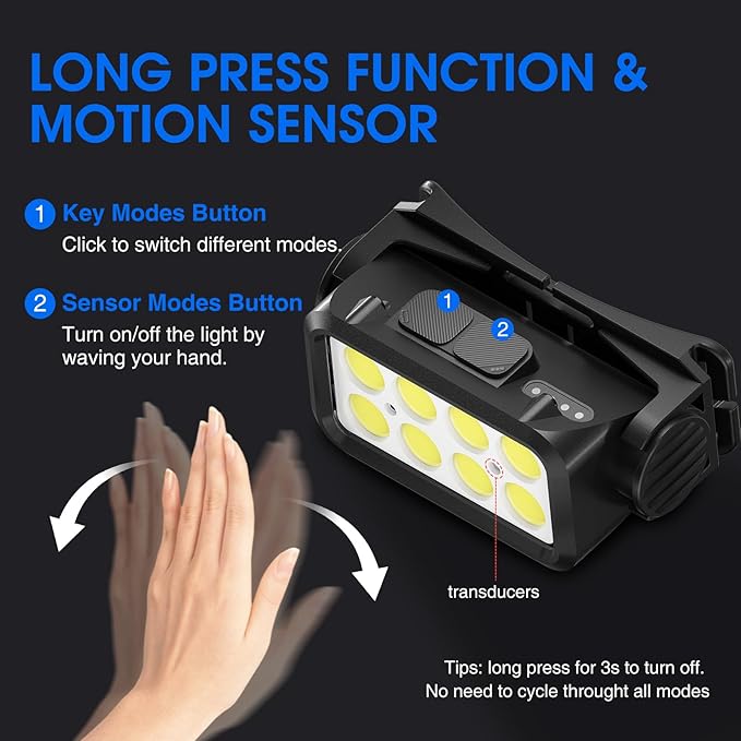 Rechargeable Headlamp Flashlight, 8 LED 2500 Lumen Super Bright Headlight with White Red Light & Motion Sensor, 2-Pack Waterproof Head Lamp for Adult Kid, Headlamps for Outdoor Camping Running Fishing