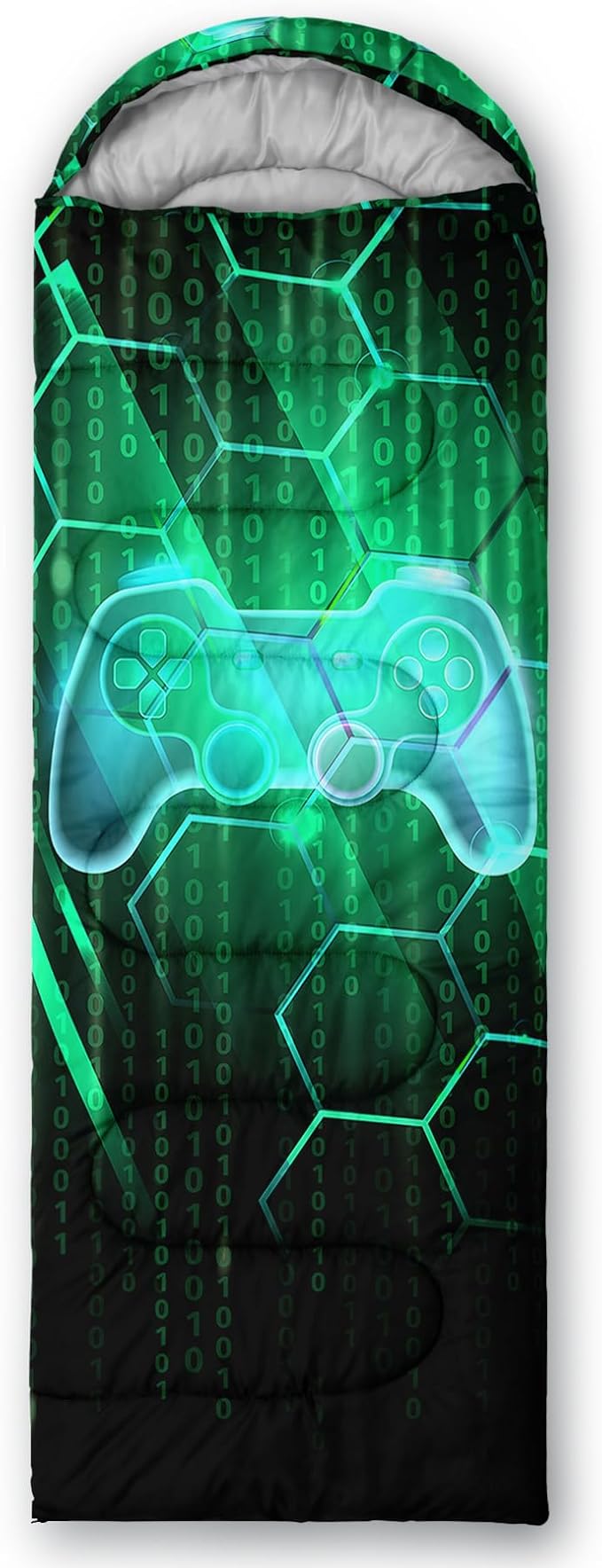 Axolotl Gamepad Sleeping Bag,3 Season Warm and Cool Weather Game Console Sleeping Bag for Boys Teens,Waterproof Lightweight Geometry Hexagonal Sleeping Bag for Traveling,Outdoors Camping,Blue,Black